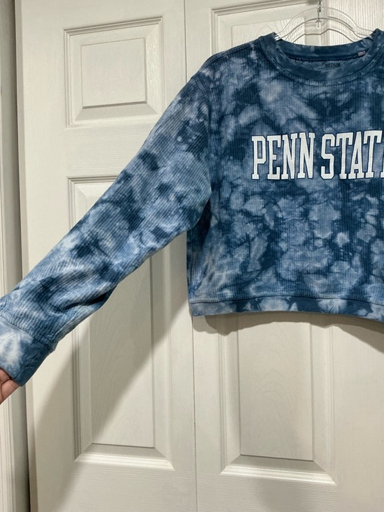 🤎 Women’s Pressbox Penn State Navy Blue Tie Die Ribbed Cropped Sweatshirt - M - Picture 2 of 6